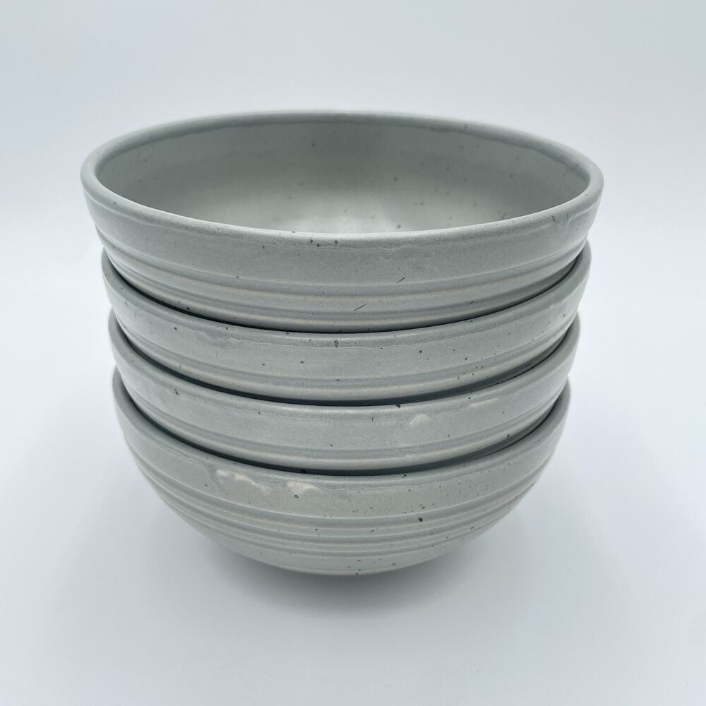 Set of 4 Verdi by Sango 6 1/4” Bowls Matte Gray Stoneware Embossed Rim Cereal